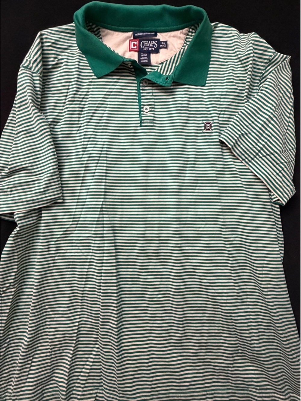 Chaps XL Green and White Striped Mercerized Cotton Polo Shirt